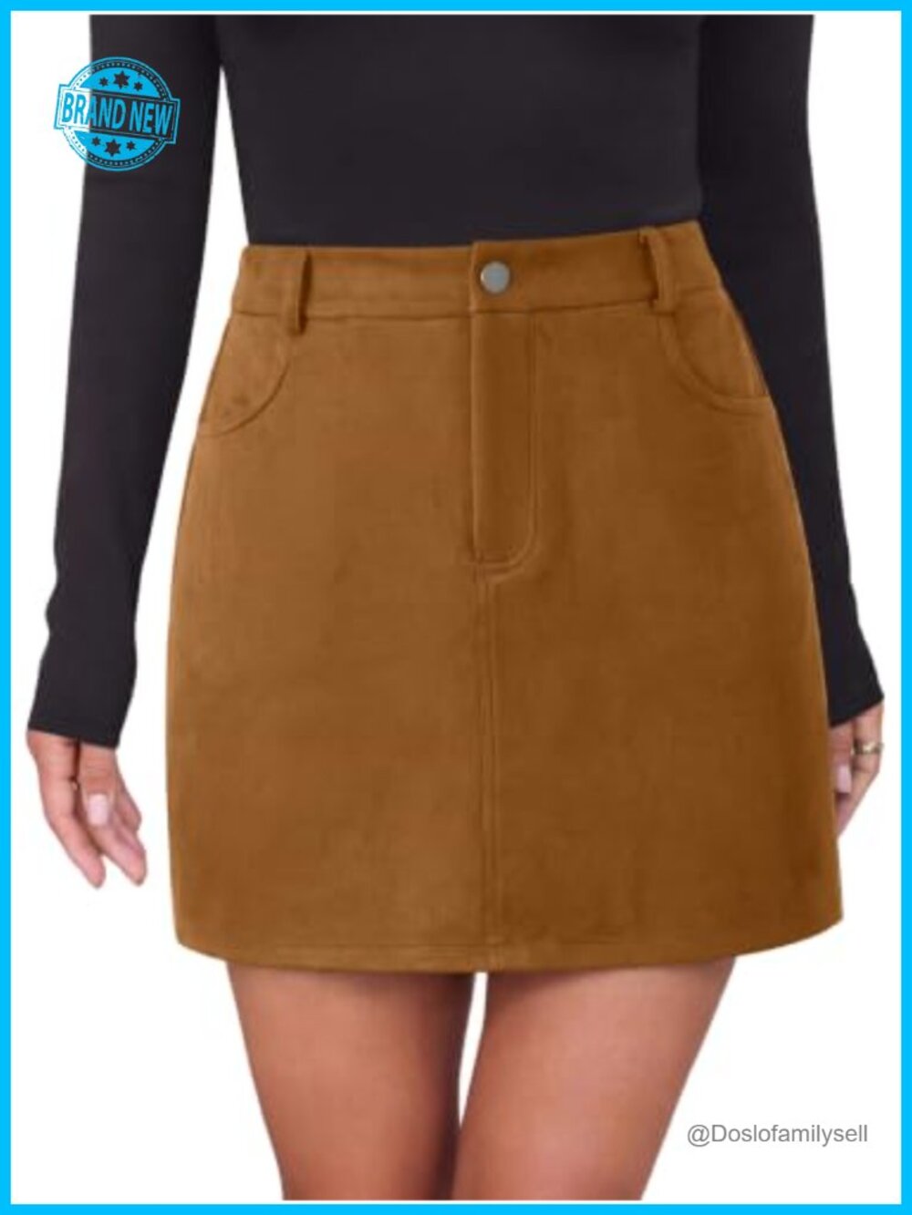 Faux Suede Mini Pencil Skirt High Waist Pockets A-Line Fall Winter